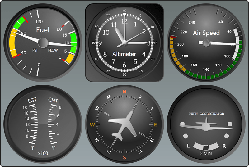 Flight simulation gauges. 